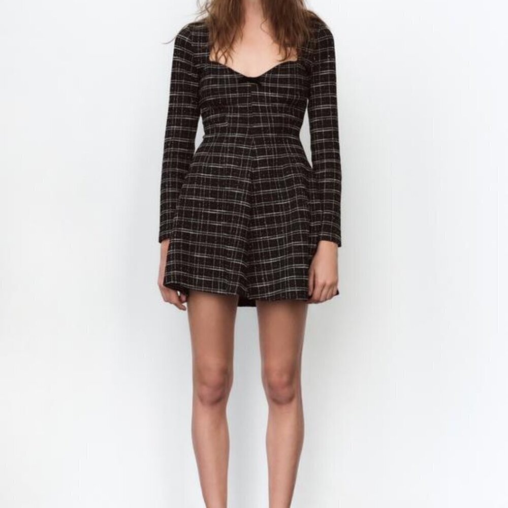 ZARA PLAID SKATER DRESS SIZE M 0085/157/093